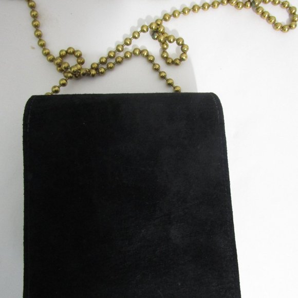 Jeweled Black Suede Box Crossbody Purse Shoulder Bag Gold Chain 80s - Picture 10 of 10